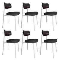 Conjunto 6 Cadeiras De Jantar Alloa Corriente Grafite - Courino Café - Est. Branca - 1