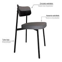 Conjunto 6 Cadeiras De Jantar Alloa Corriente Cinza - Courino Preto - Est. Preta