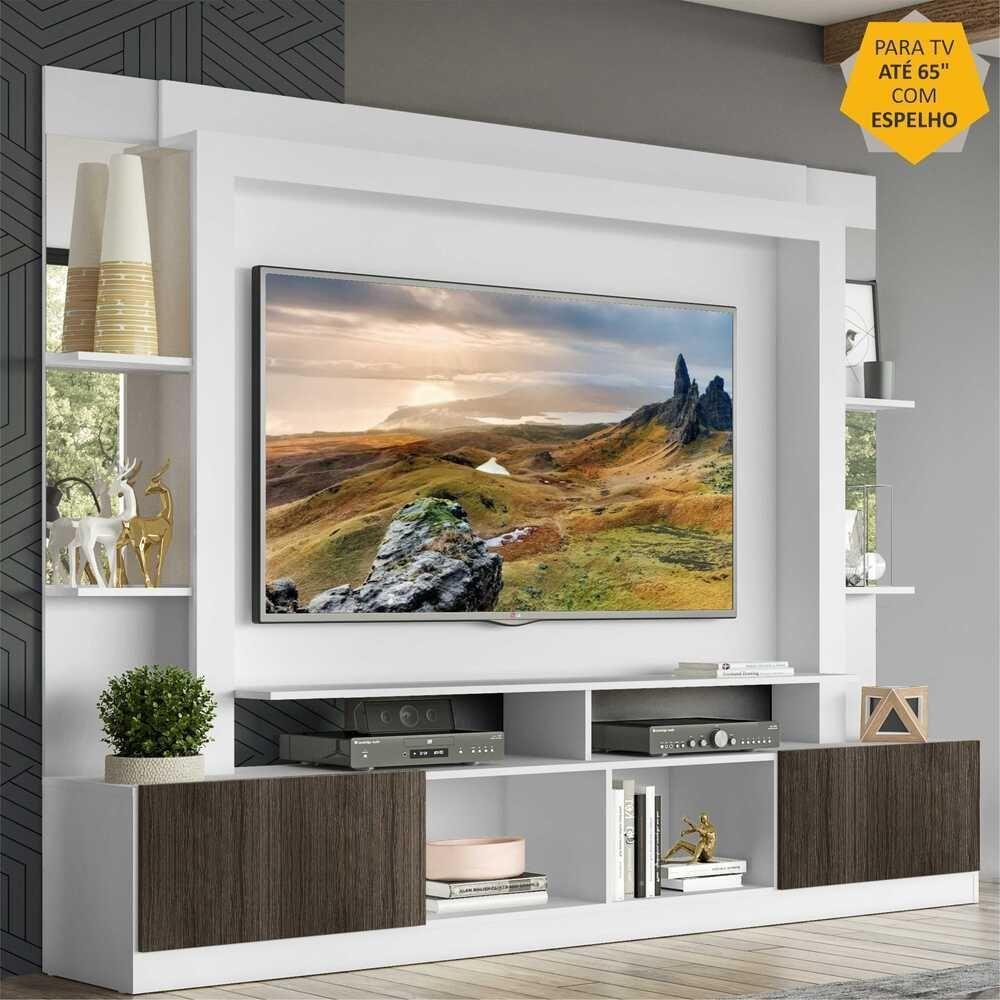 Rack com Painel Tv 65 Prateleiras com Espelho Oslo Branco - 7