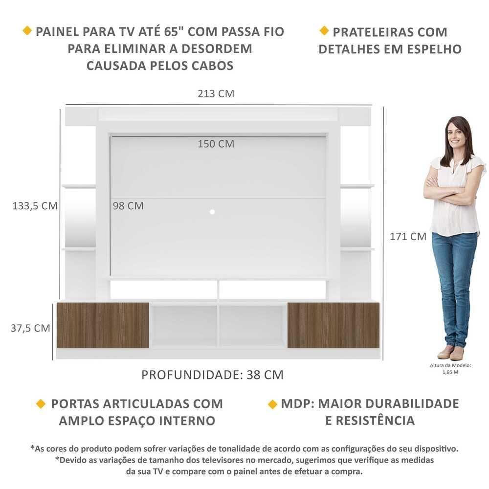 Rack com Painel Tv 65 Prateleiras com Espelho Oslo Branco - 3