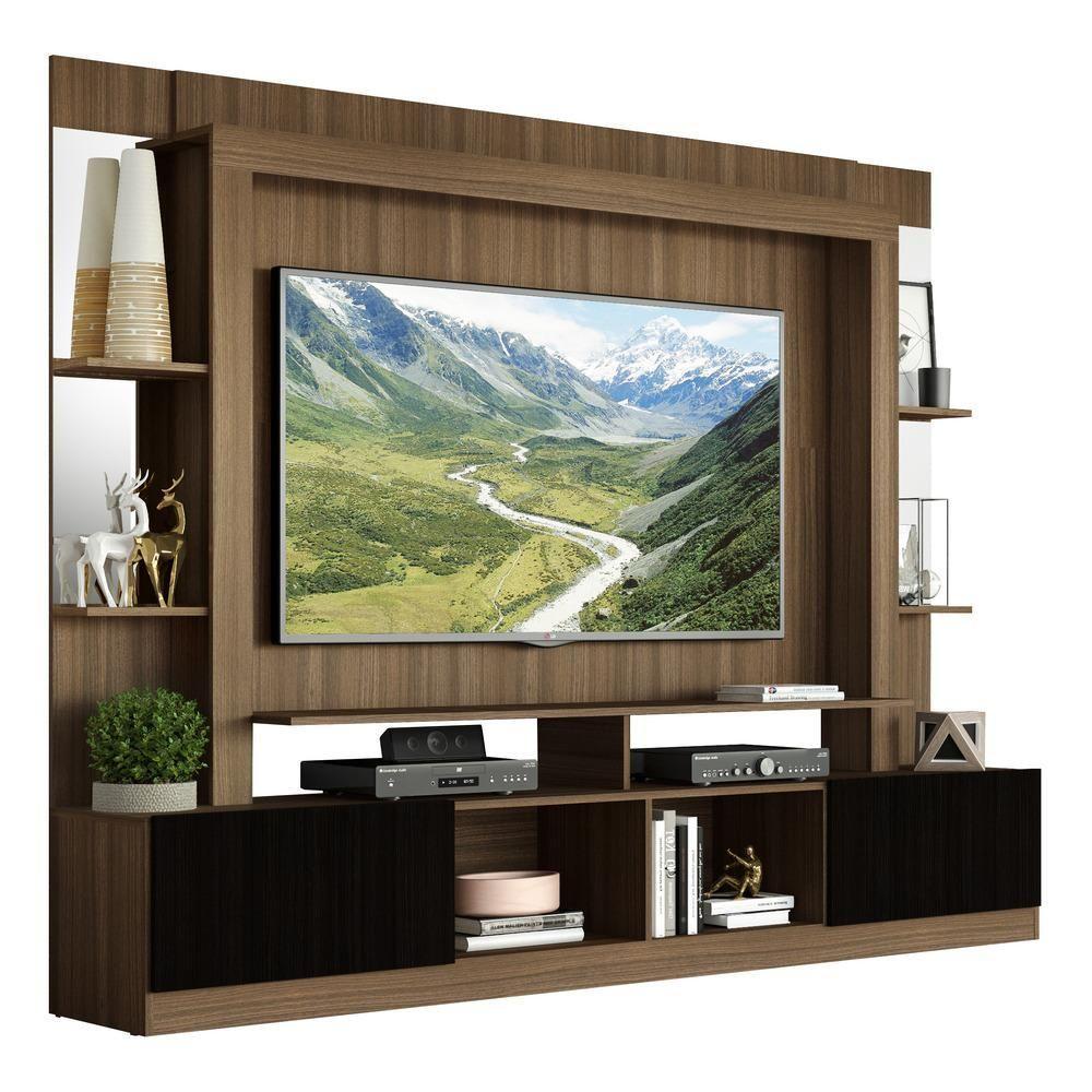 Rack com Painel Tv 65 Prateleiras com Espelho Oslo Madeirado - 4