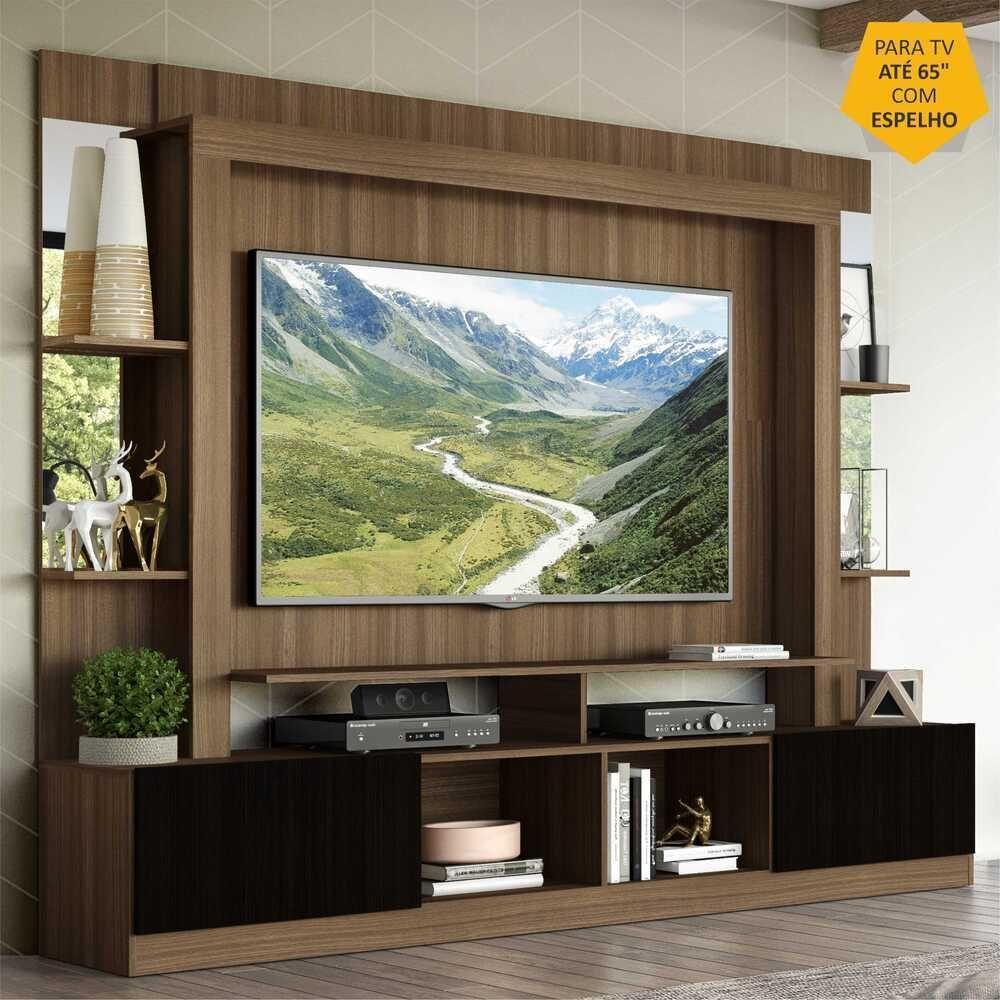 Rack com Painel Tv 65 Prateleiras com Espelho Oslo Madeirado - 6