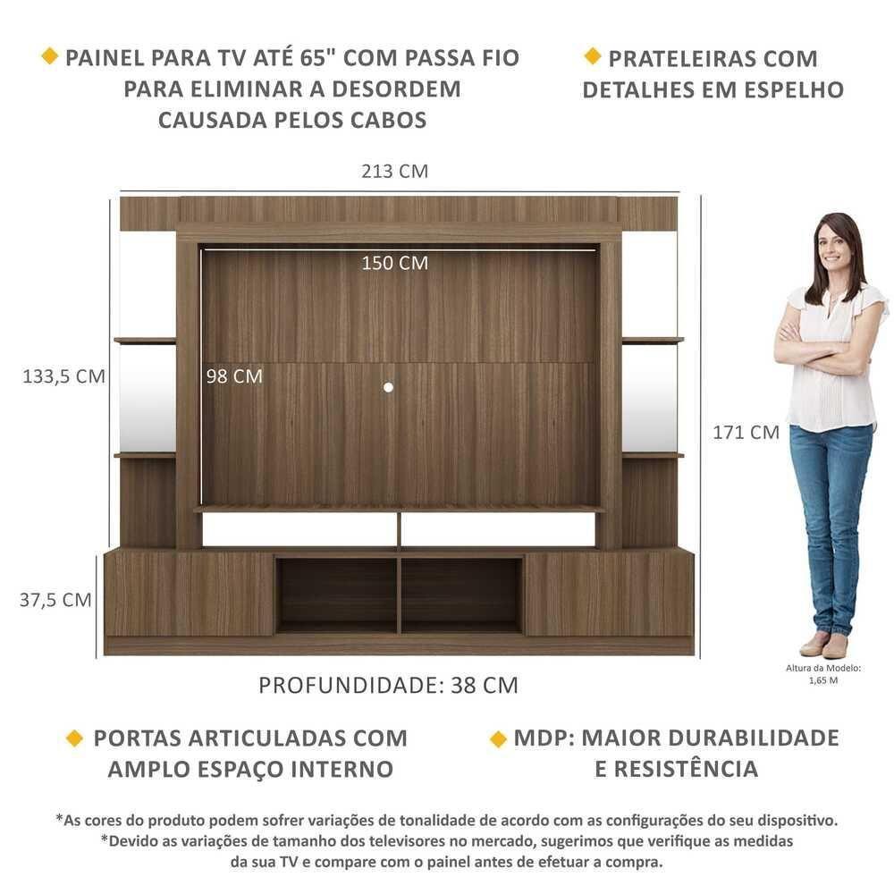 Rack com Painel Tv 65 Prateleiras com Espelho Oslo Madeirado - 3