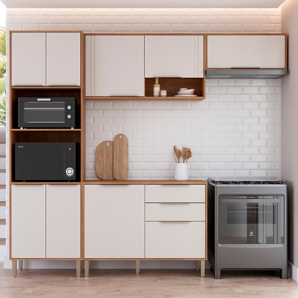 Kit Armário Cozinha Completa áurea 270cm 9 Portas Com Balcão Cinamomo-Branco - 2