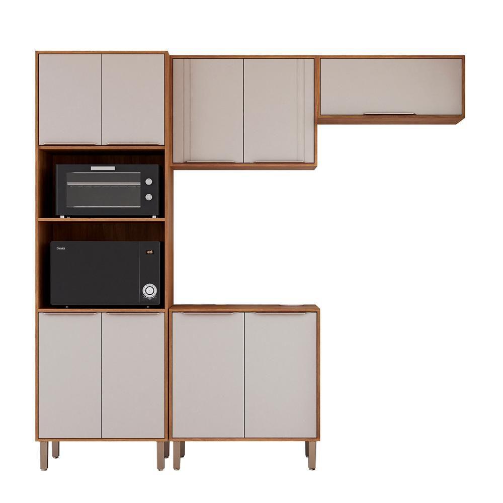 Kit Armário Cozinha Completa áurea 230cm 9 Portas Com Balcão Cinamomo-Off White - 1