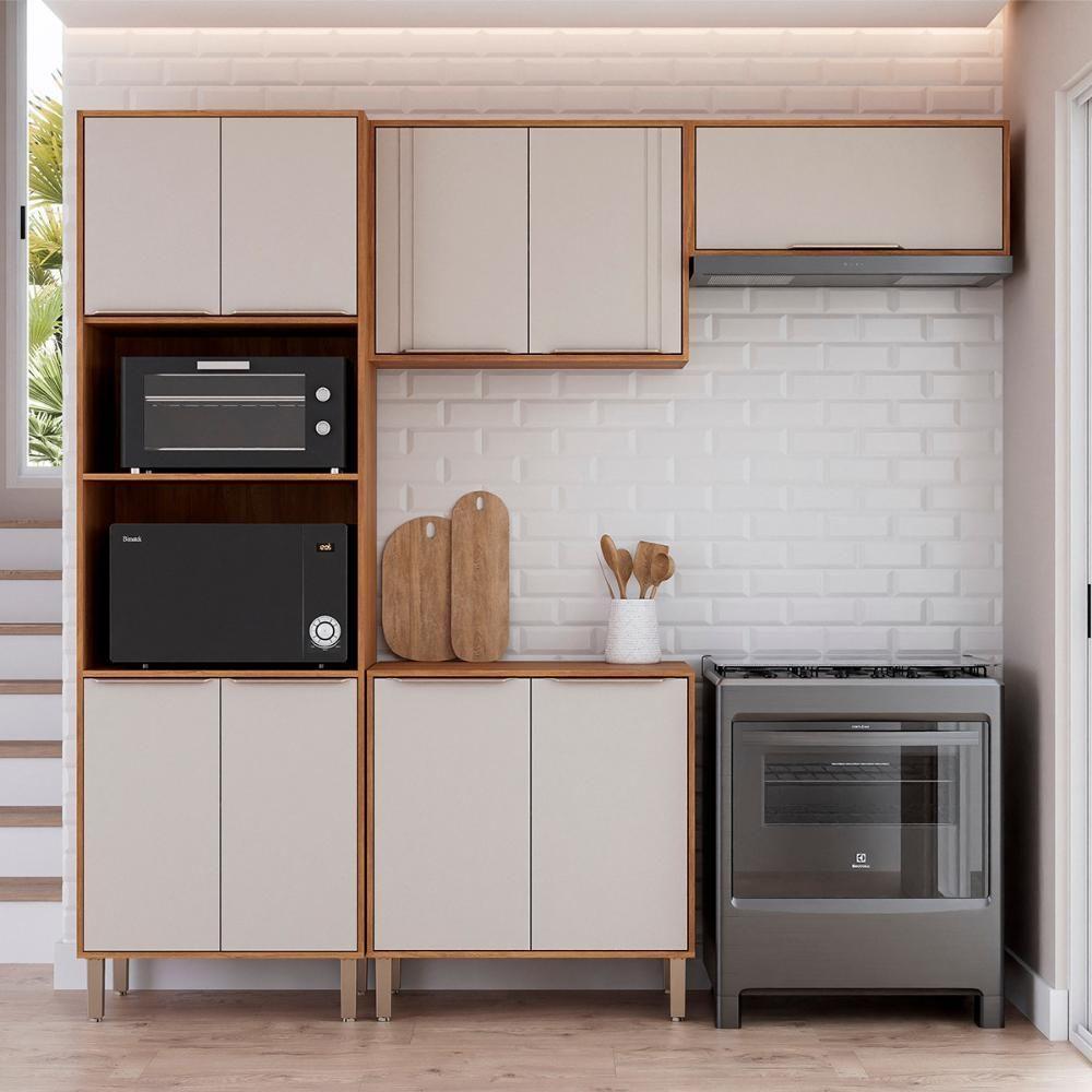 Kit Armário Cozinha Completa áurea 230cm 9 Portas Com Balcão Cinamomo-Off White - 2