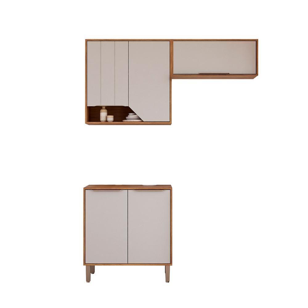 Kit Armário Cozinha Compacta Celeste 160cm 5 Portas E Balcão Cinamomo-Off White - 1