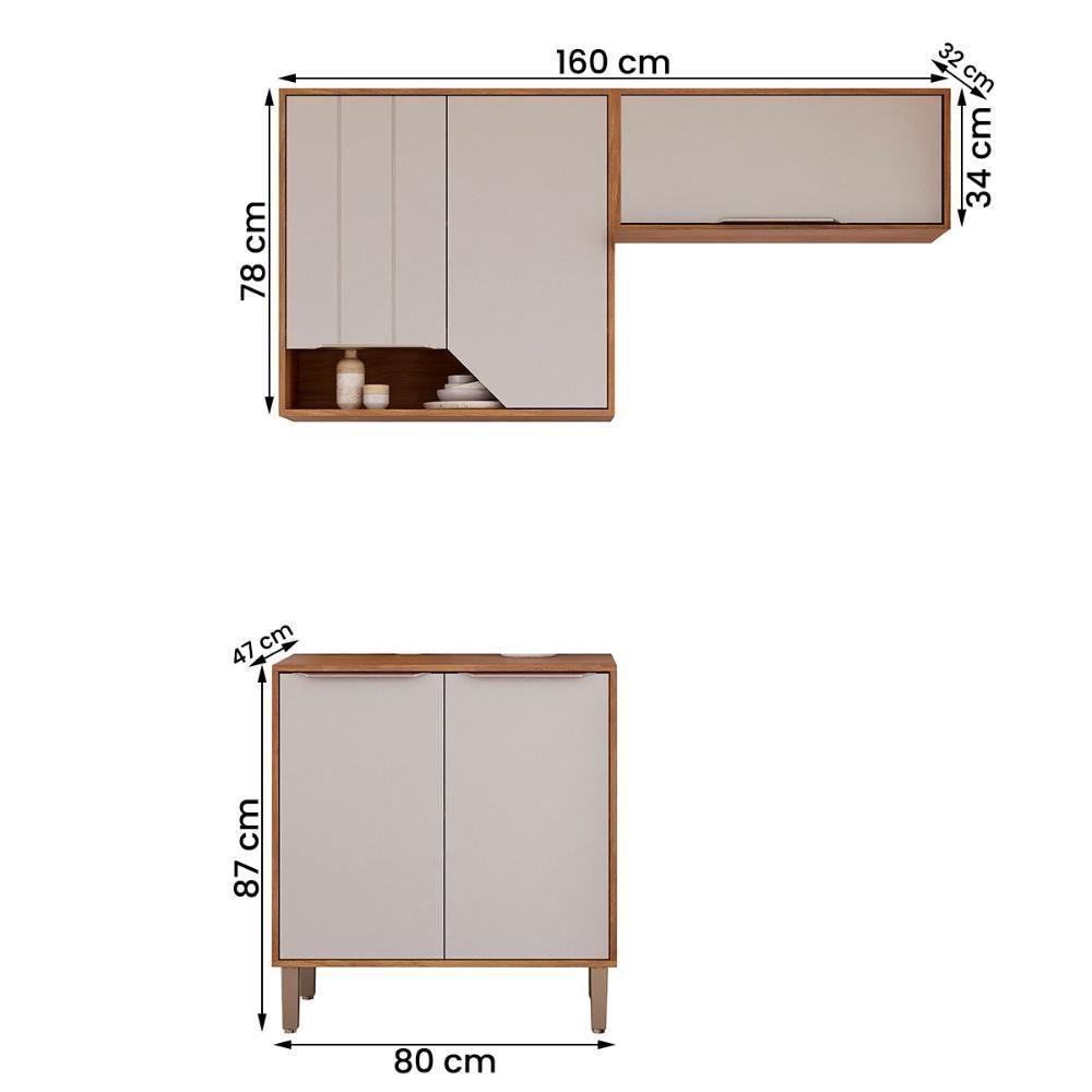 Kit Armário Cozinha Compacta Celeste 160cm 5 Portas E Balcão Cinamomo-Off White - 4