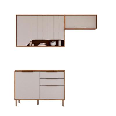 Kit Armário Cozinha Compacta Celeste 200cm 6 Portas E Balcão Cinamomo-Off White