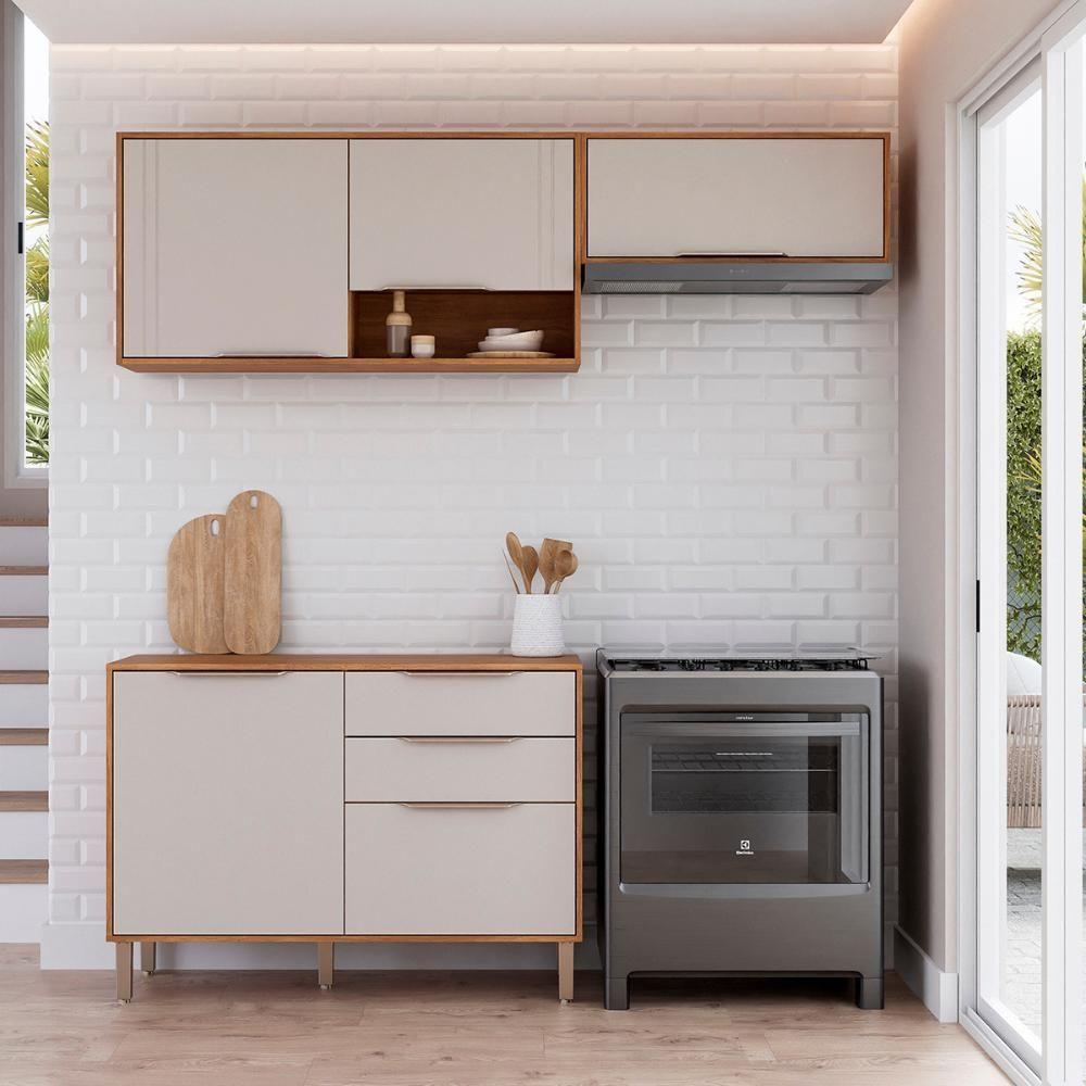 Kit Armário Aéreo Cozinha Compacta áurea 200cm E Balcão Cinamomo-Off White - 2