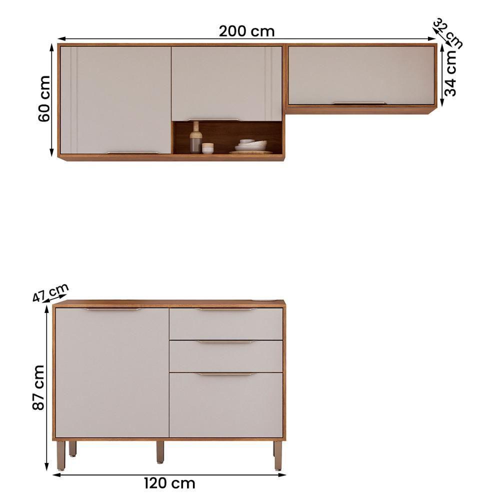 Kit Armário Aéreo Cozinha Compacta áurea 200cm E Balcão Cinamomo-Off White - 4