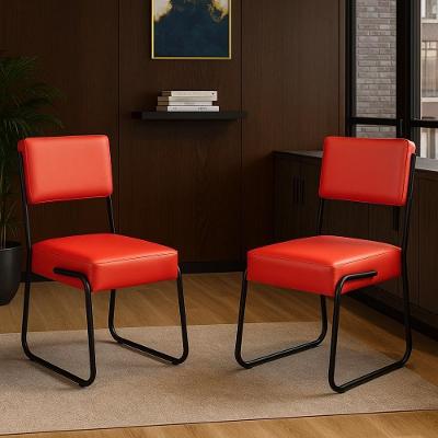 Kit 2 Cadeiras Decorativa Sala De Estar Cozinha Jantar Flórida Couro Sintético Vermelho Tubo Preto