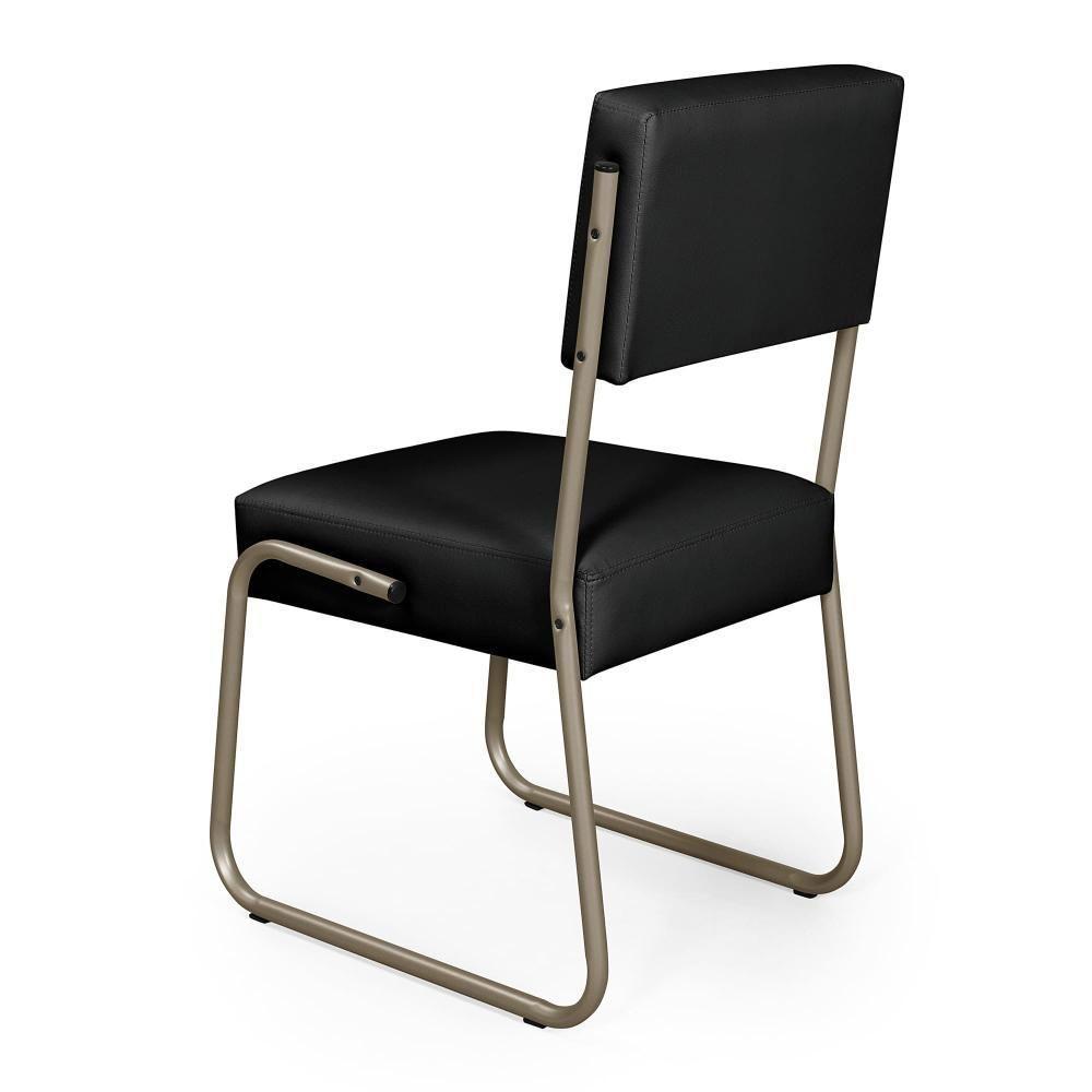 Kit 2 Cadeiras Decorativa Sala De Estar Cozinha Jantar Flórida Couro Sintético Preto Tubo Champagne - 4