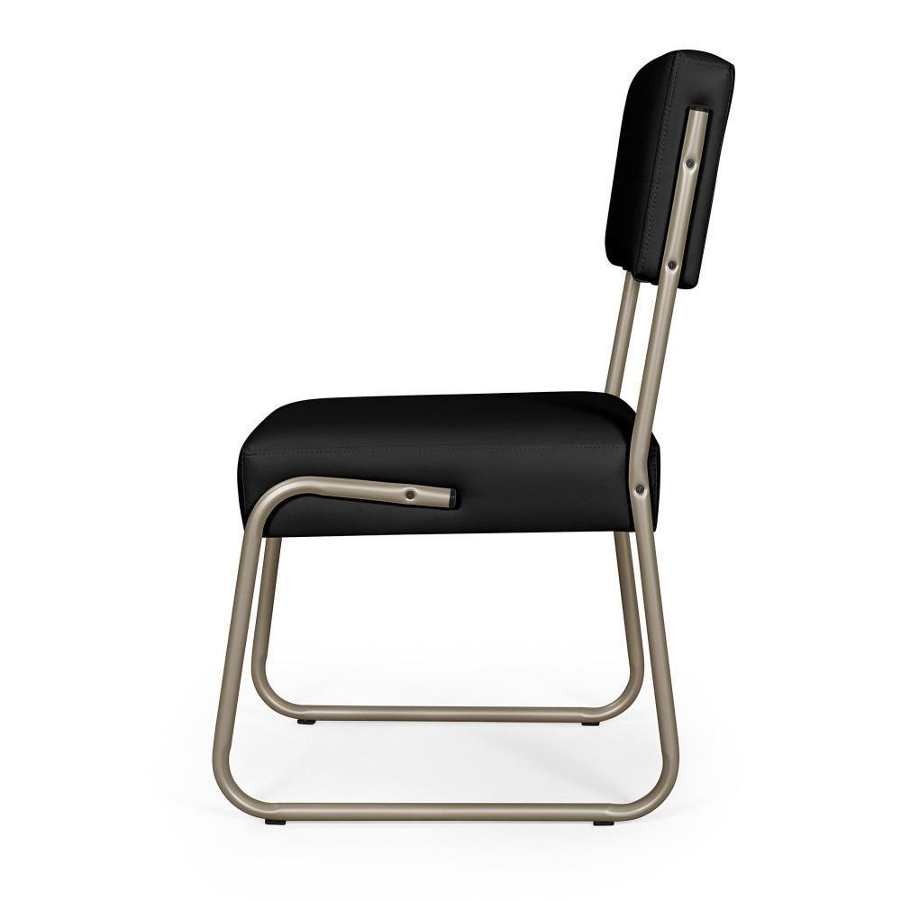 Kit 2 Cadeiras Decorativa Sala De Estar Cozinha Jantar Flórida Couro Sintético Preto Tubo Champagne - 5
