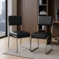 Kit 2 Cadeiras Decorativa Sala De Estar Cozinha Jantar Flórida Couro Sintético Preto Tubo Champagne - 1