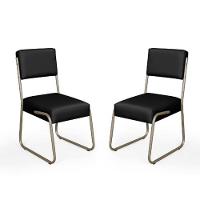 Kit 2 Cadeiras Decorativa Sala De Estar Cozinha Jantar Flórida Couro Sintético Preto Tubo Champagne - 2