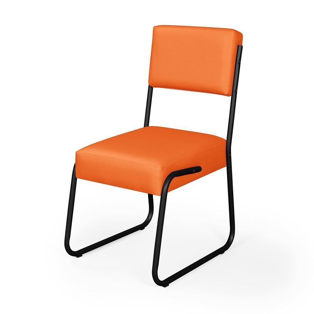 Kit 2 Cadeiras Decorativa Sala De Estar Cozinha Jantar Flórida Couro Sintético Laranja Tubo Preto - 3