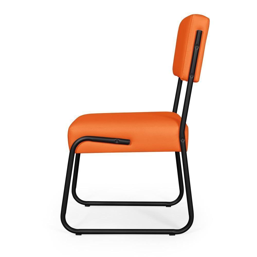 Kit 2 Cadeiras Decorativa Sala De Estar Cozinha Jantar Flórida Couro Sintético Laranja Tubo Preto - 4