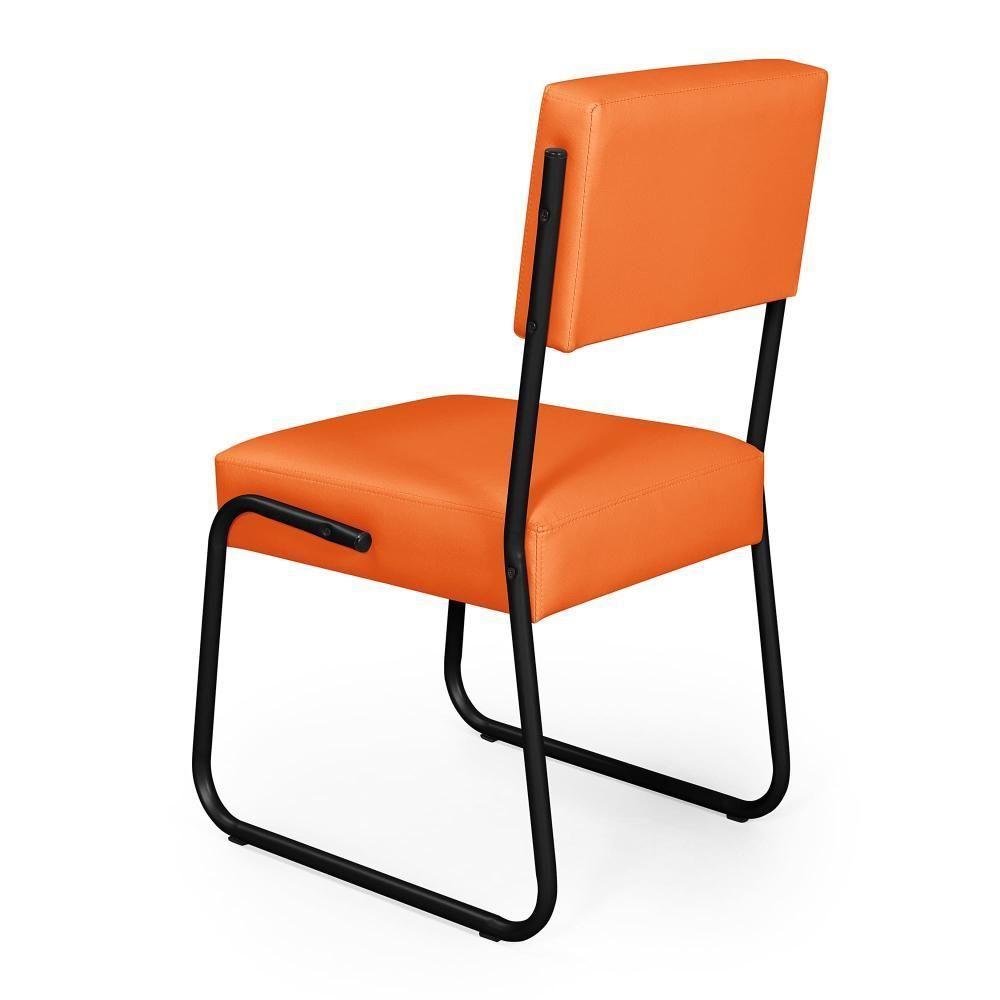 Kit 2 Cadeiras Decorativa Sala De Estar Cozinha Jantar Flórida Couro Sintético Laranja Tubo Preto - 5