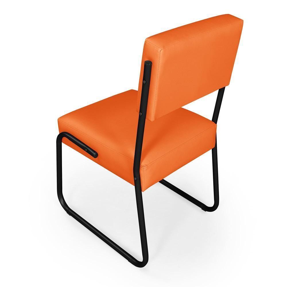 Kit 2 Cadeiras Decorativa Sala De Estar Cozinha Jantar Flórida Couro Sintético Laranja Tubo Preto - 6