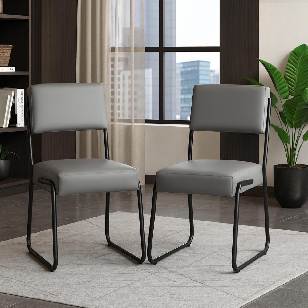 Kit 2 Cadeiras Decorativa Sala De Estar Cozinha Jantar Flórida Couro Sintético Cinza Tubo Preto - 1