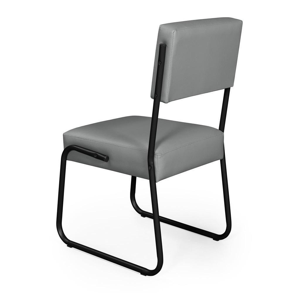 Kit 2 Cadeiras Decorativa Sala De Estar Cozinha Jantar Flórida Couro Sintético Cinza Tubo Preto - 4