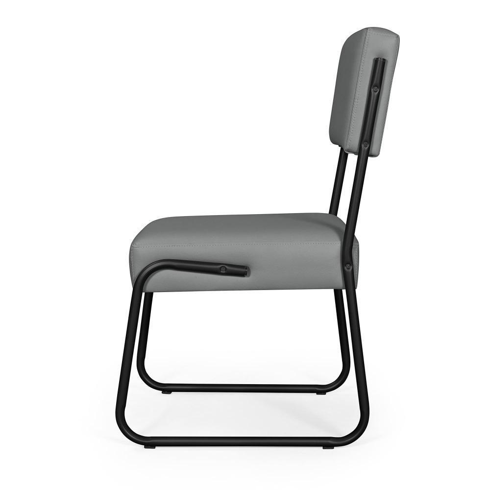 Kit 2 Cadeiras Decorativa Sala De Estar Cozinha Jantar Flórida Couro Sintético Cinza Tubo Preto - 5