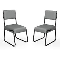 Kit 2 Cadeiras Decorativa Sala De Estar Cozinha Jantar Flórida Couro Sintético Cinza Tubo Preto - 2