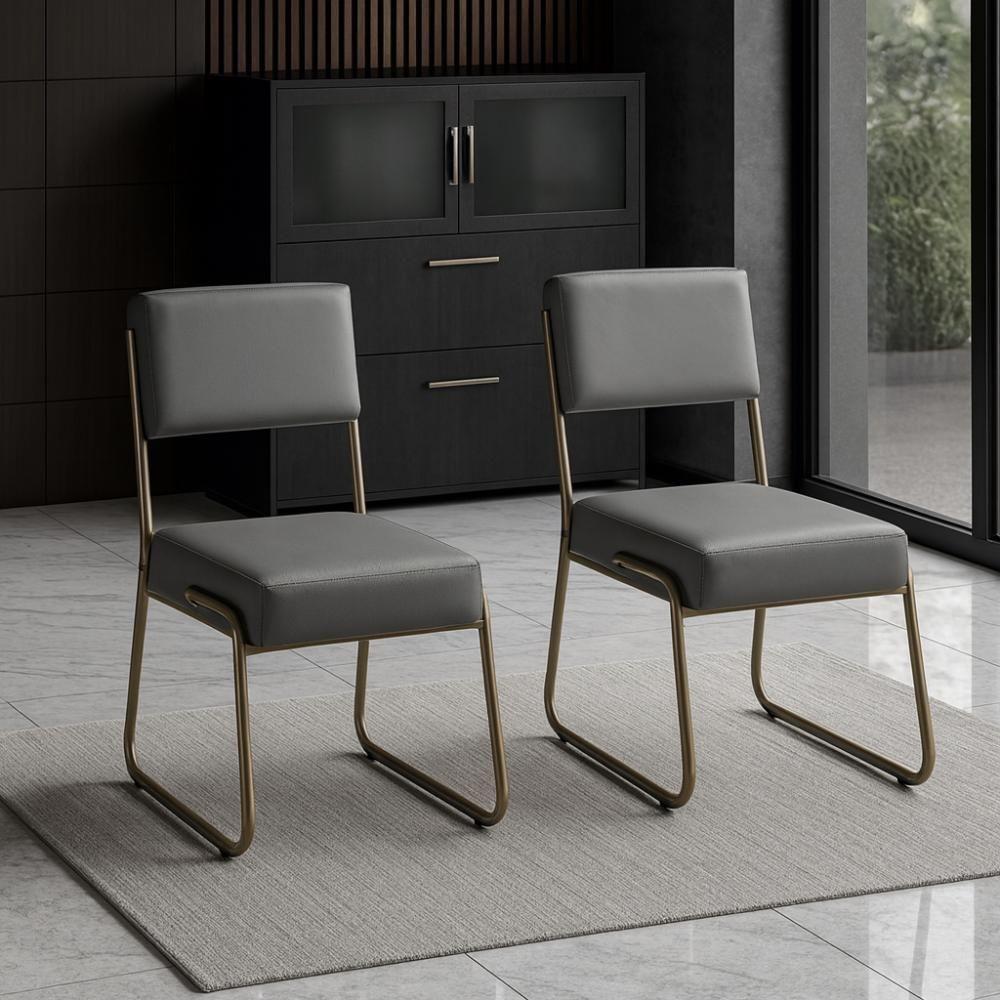 Kit 2 Cadeiras Decorativa Sala De Estar Cozinha Jantar Flórida Couro Sintético Cinza Tubo Champagne - 1