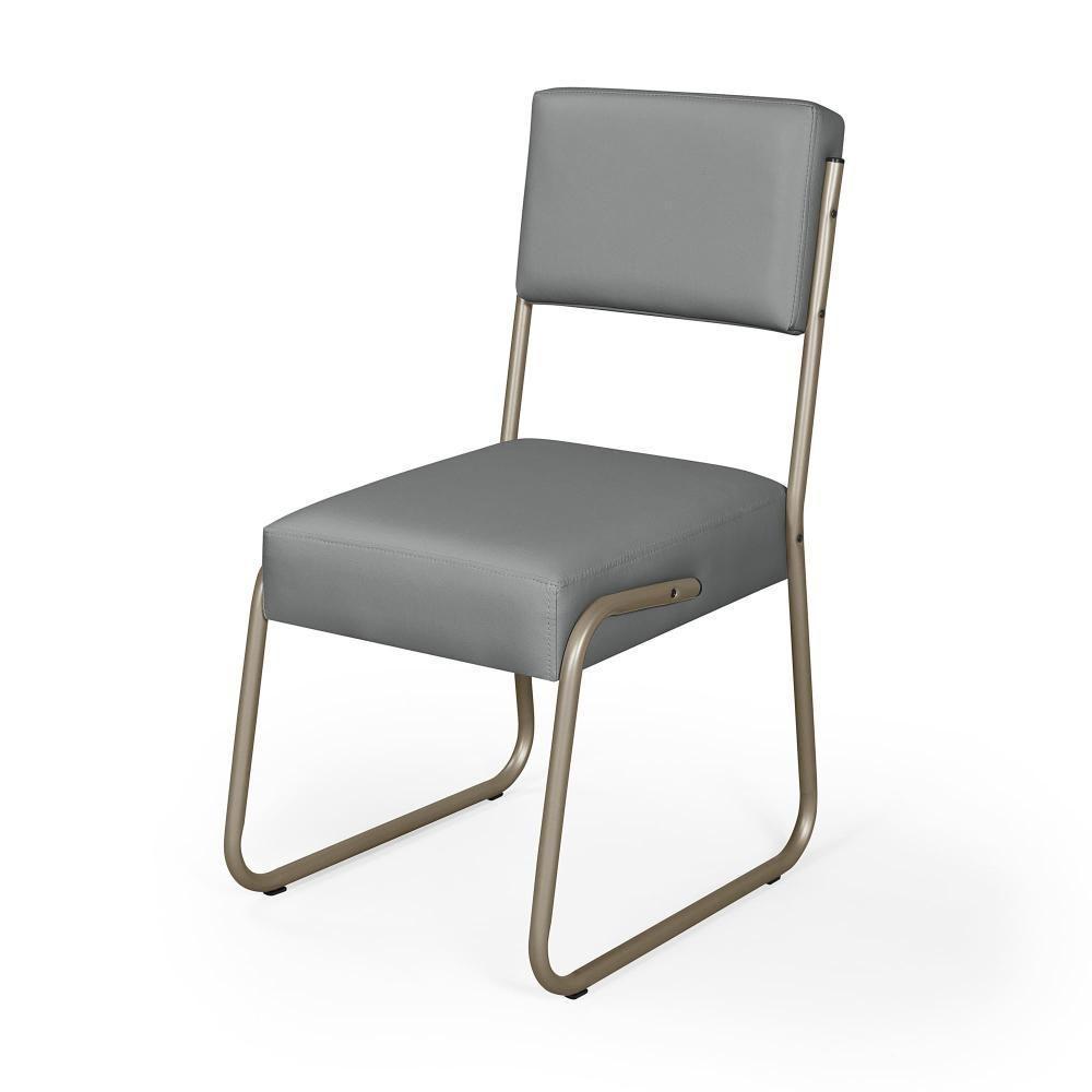 Kit 2 Cadeiras Decorativa Sala De Estar Cozinha Jantar Flórida Couro Sintético Cinza Tubo Champagne - 3