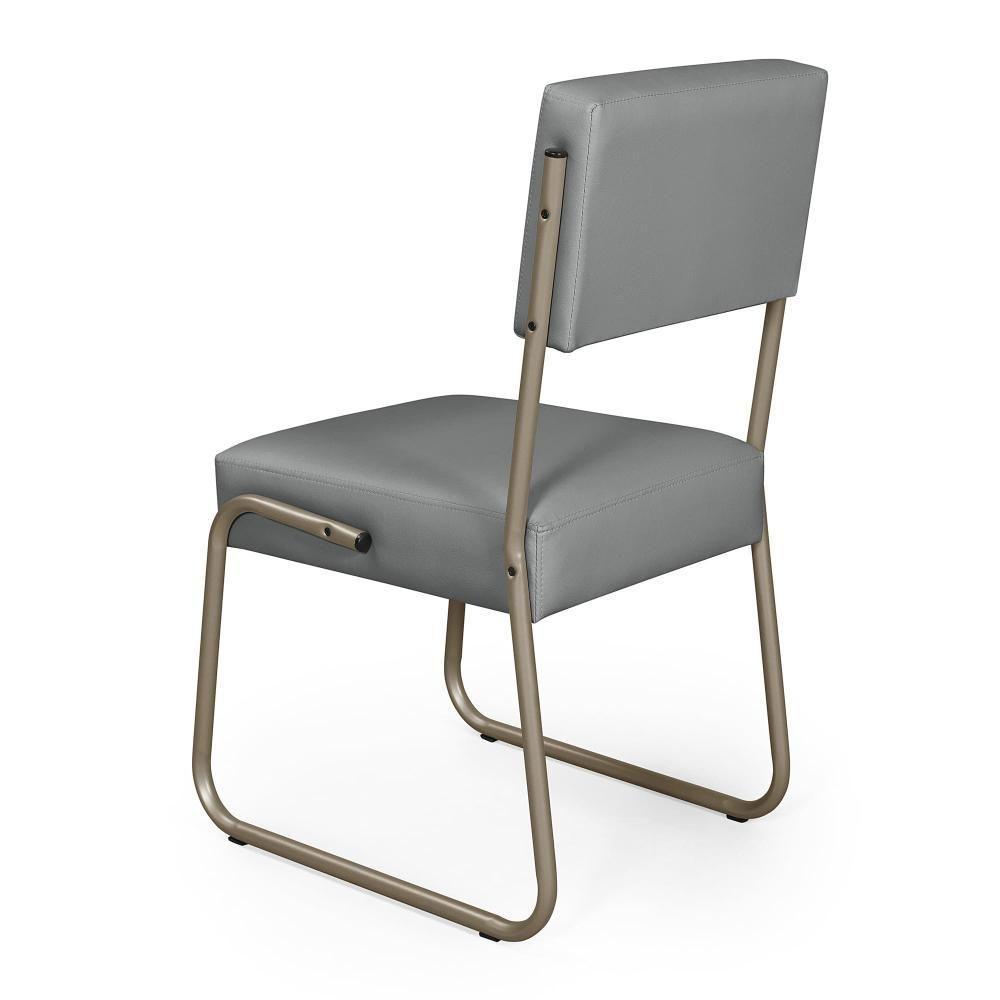 Kit 2 Cadeiras Decorativa Sala De Estar Cozinha Jantar Flórida Couro Sintético Cinza Tubo Champagne - 4