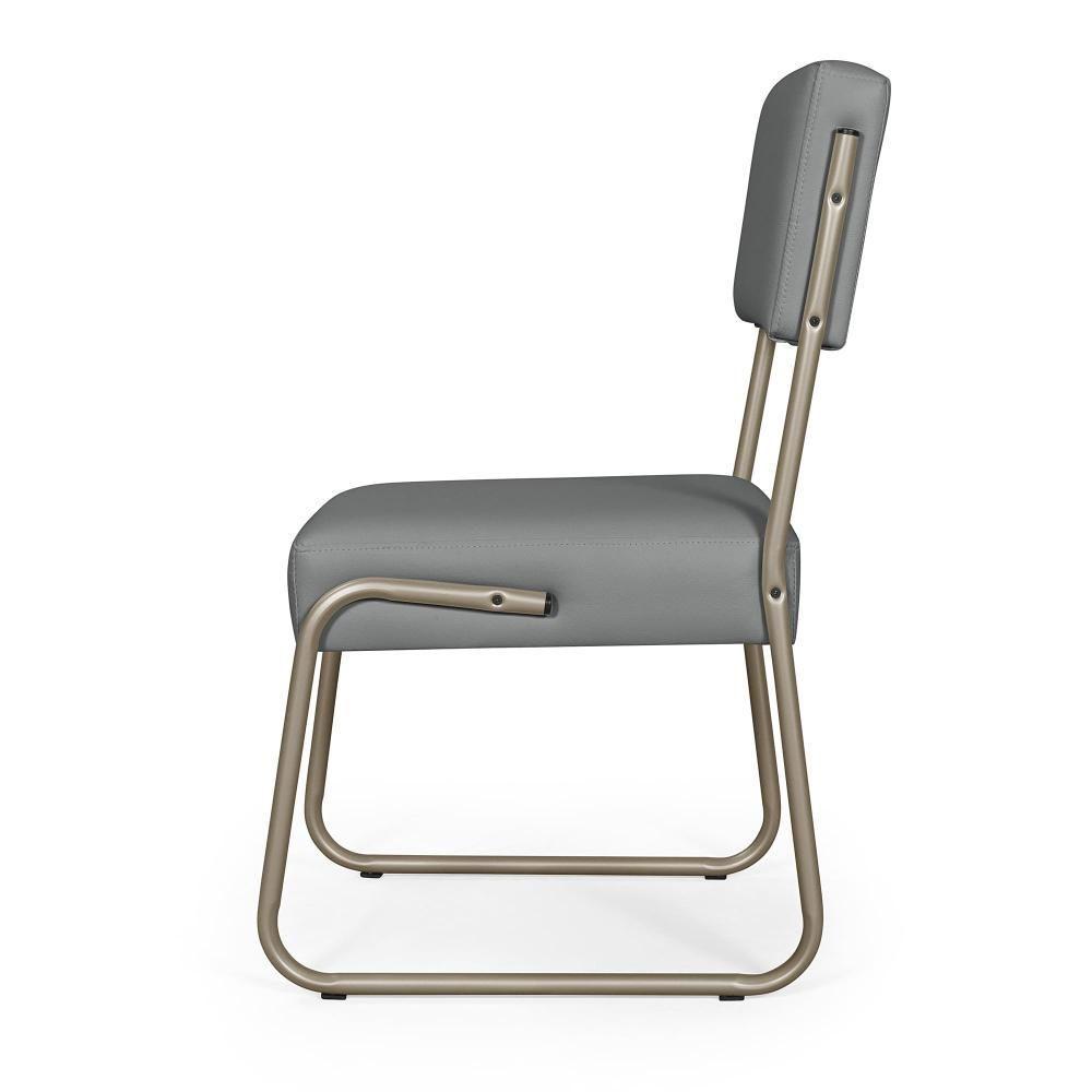 Kit 2 Cadeiras Decorativa Sala De Estar Cozinha Jantar Flórida Couro Sintético Cinza Tubo Champagne - 5