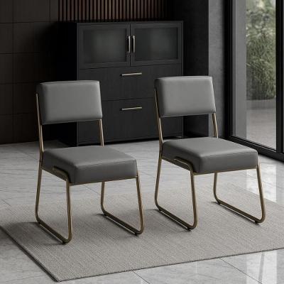 Kit 2 Cadeiras Decorativa Sala De Estar Cozinha Jantar Flórida Couro Sintético Cinza Tubo Champagne