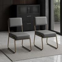 Kit 2 Cadeiras Decorativa Sala De Estar Cozinha Jantar Flórida Couro Sintético Cinza Tubo Champagne - 1