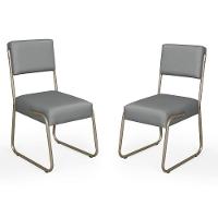 Kit 2 Cadeiras Decorativa Sala De Estar Cozinha Jantar Flórida Couro Sintético Cinza Tubo Champagne - 2