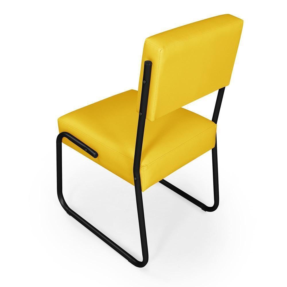 Kit 2 Cadeiras Decorativa Sala De Estar Cozinha Jantar Flórida Couro Sintético Amarelo Tubo Preto - 5
