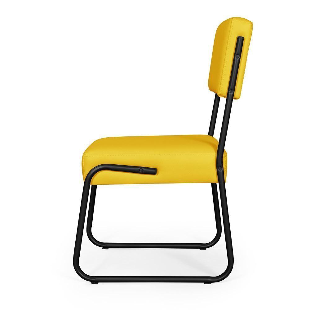 Kit 2 Cadeiras Decorativa Sala De Estar Cozinha Jantar Flórida Couro Sintético Amarelo Tubo Preto - 6