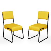 Kit 2 Cadeiras Decorativa Sala De Estar Cozinha Jantar Flórida Couro Sintético Amarelo Tubo Preto - 2