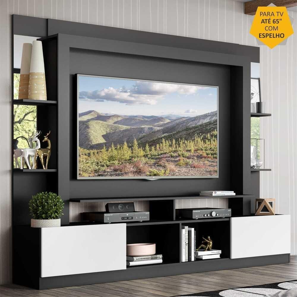 Rack com Painel Tv 65 Prateleiras com Espelho Oslo Preto - 3