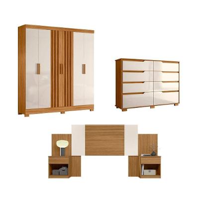 Conjunto Guarda-roupa 3 Peças 6 Portas 12 Gavetas Moval Freijo/off White