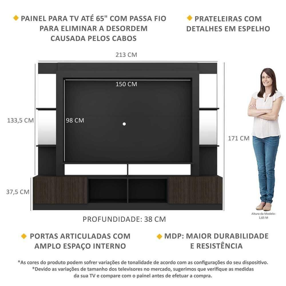 Rack com Painel Tv 65 Prateleiras com Espelho Oslo Preto - 7
