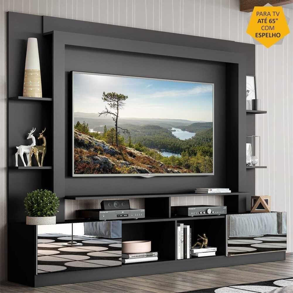 Rack com Painel Tv 65 Portas com Espelho Oslo Preto - 5