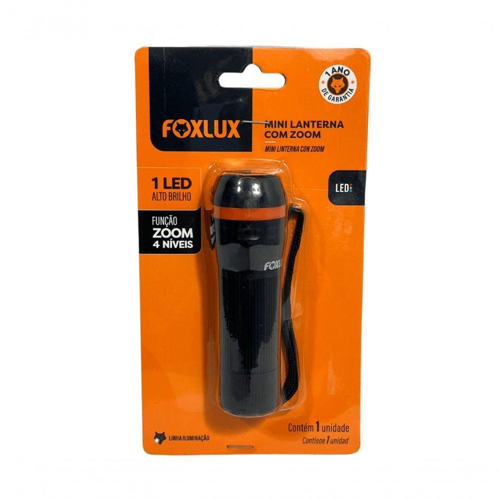 Lanterna 1 Led Foxlux Preta Mini Comzoon 4 Niveis Luz Branca - 1