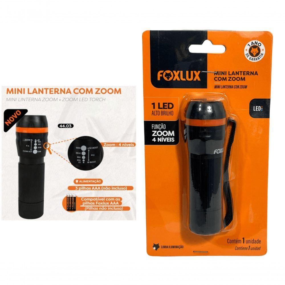 Lanterna 1 Led Foxlux Preta Mini Comzoon 4 Niveis Luz Branca - 2