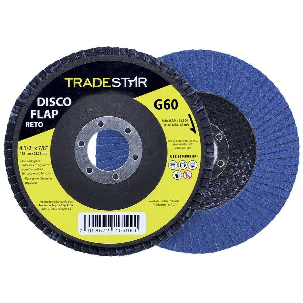 Disco Flap 115 Mm G60 Fibra Reto Azul Aço E Inox Tradestar - 1