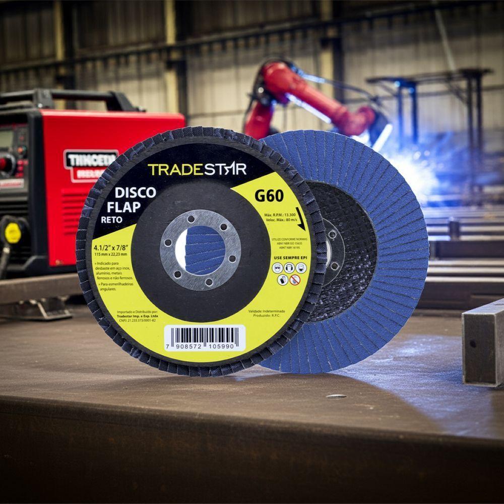 Disco Flap 115 Mm G60 Fibra Reto Azul Aço E Inox Tradestar - 6