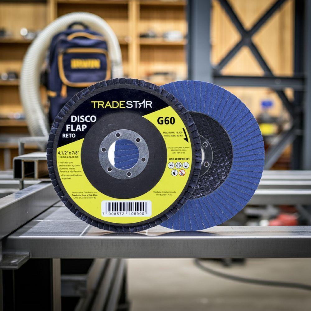 Disco Flap 115 Mm G60 Fibra Reto Azul Aço E Inox Tradestar - 9