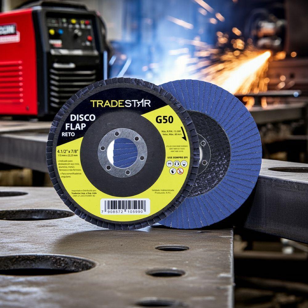 Disco Flap 115 Mm G50 Fibra Reto Azul Aço E Inox Tradestar - 6
