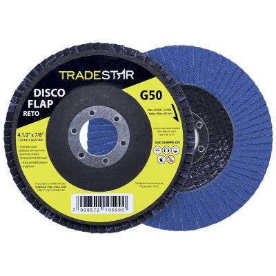 Disco Flap 115 Mm G50 Fibra Reto Azul Aço E Inox Tradestar
