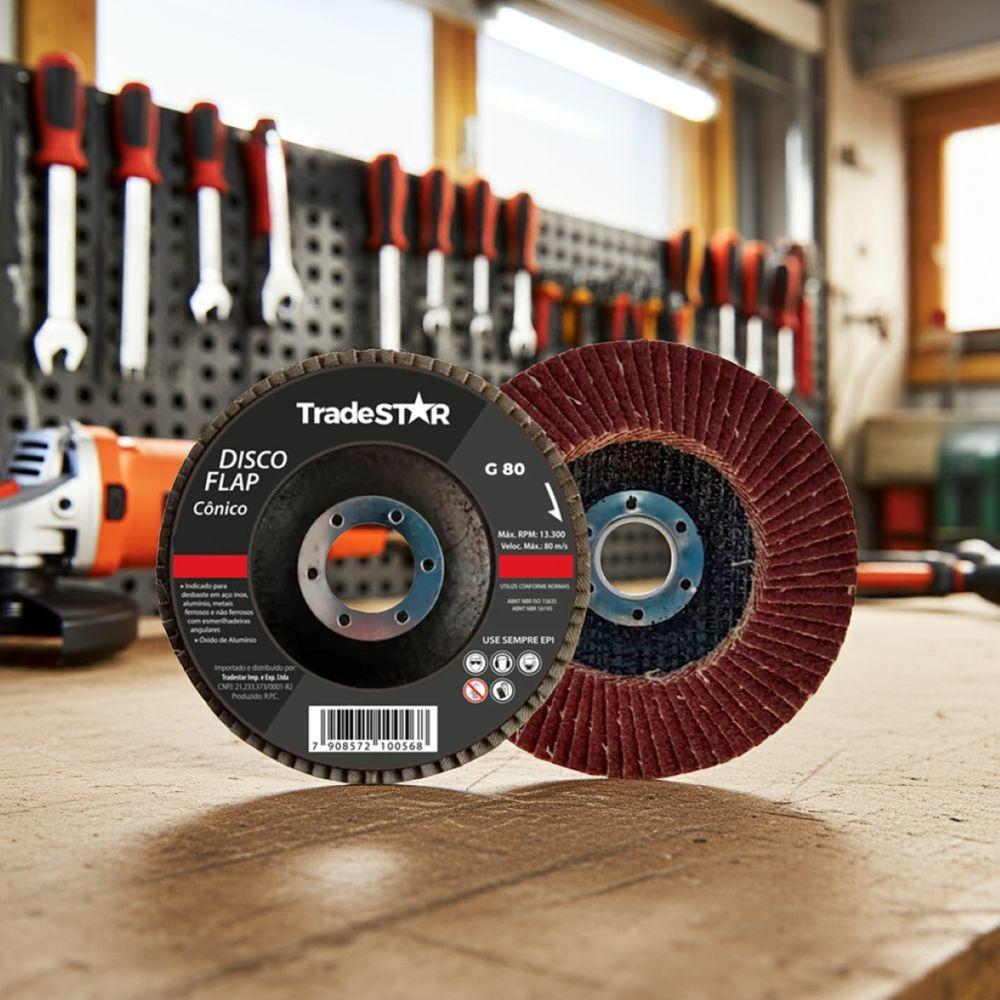 Disco Flap 115 Mm G80 Fibra Cônico Aço Tradestar - 6